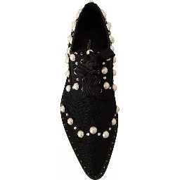 Black Lace Up Jewelled Formal Flats Shoes