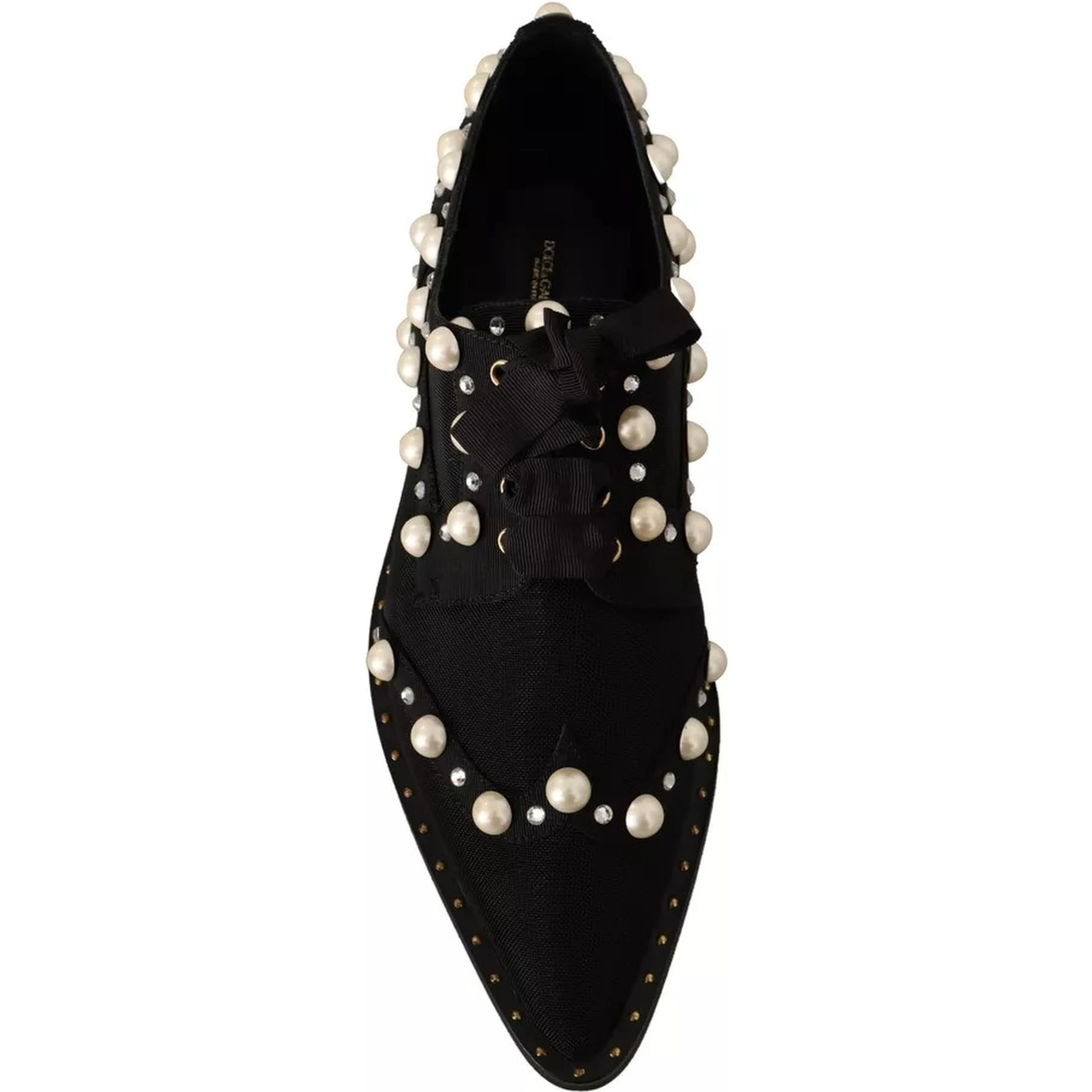 Black Lace Up Jewelled Formal Flats Shoes