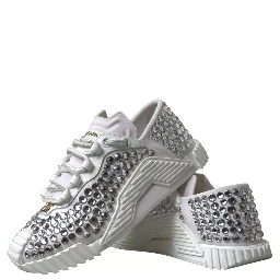 White NS1 Canvas Leather Embellished Sneakers Shoes