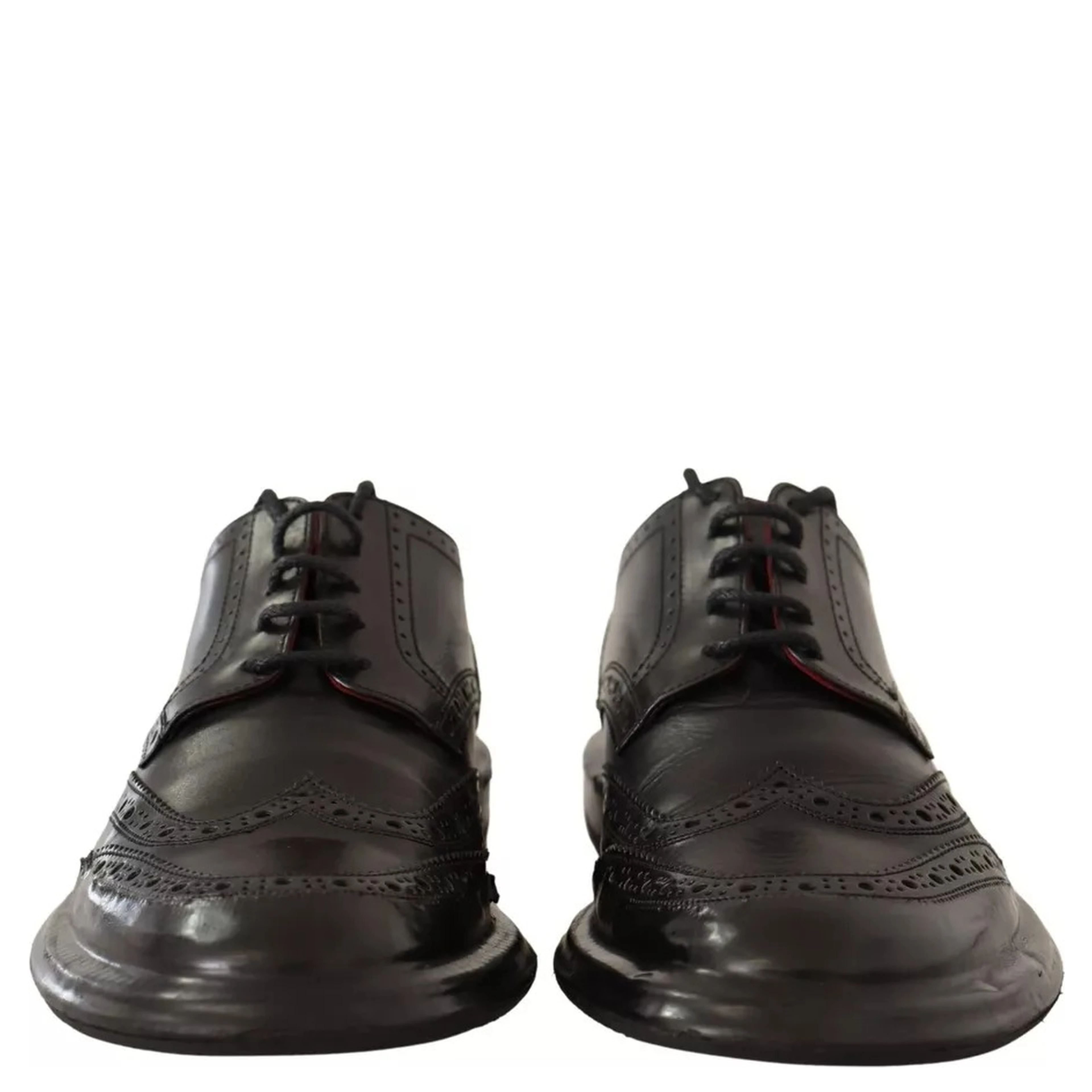 Black Perforated Leather Lace Up Derby Shoes