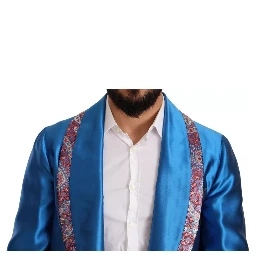 Blue Jacquard Silk Formal 2 Piece Set Suit