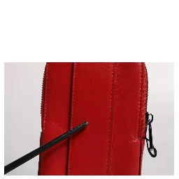 Red Leather Logo Zip Around Card Holder Wide Strap Wallet