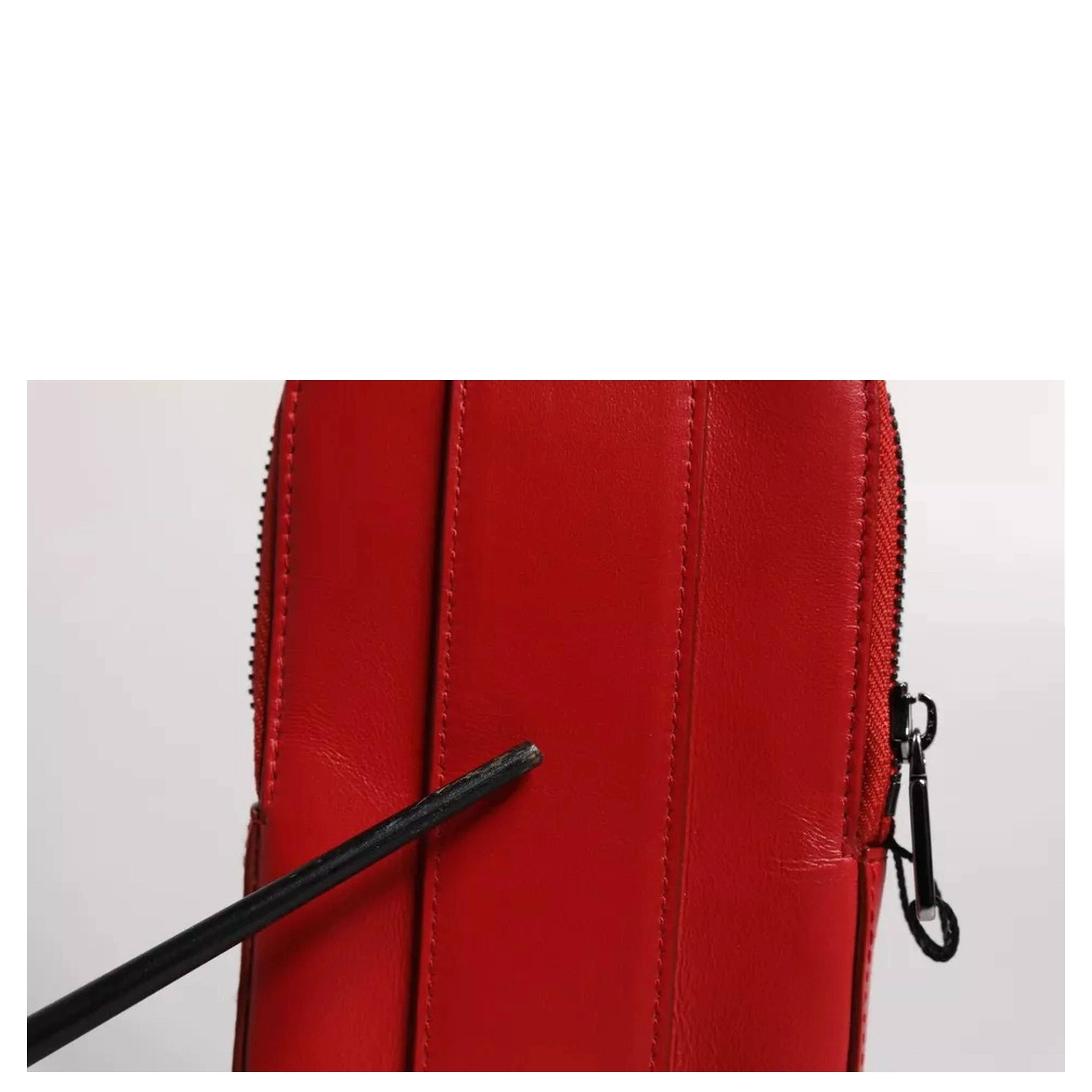 Red Leather Logo Zip Around Card Holder Wide Strap Wallet