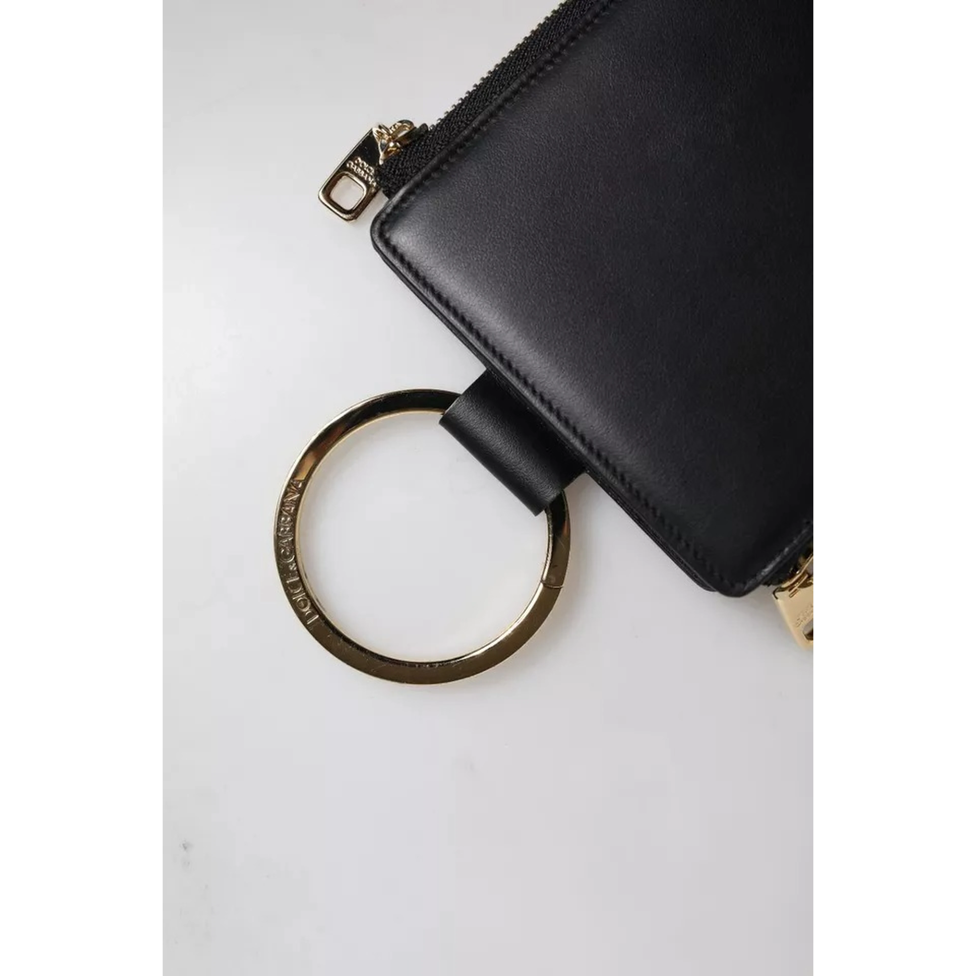Black Leather Logo Plaque Neck Strap Card Coin Wallet