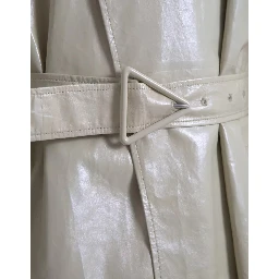 Beige Lambskin Leather Trench Coat Jacket