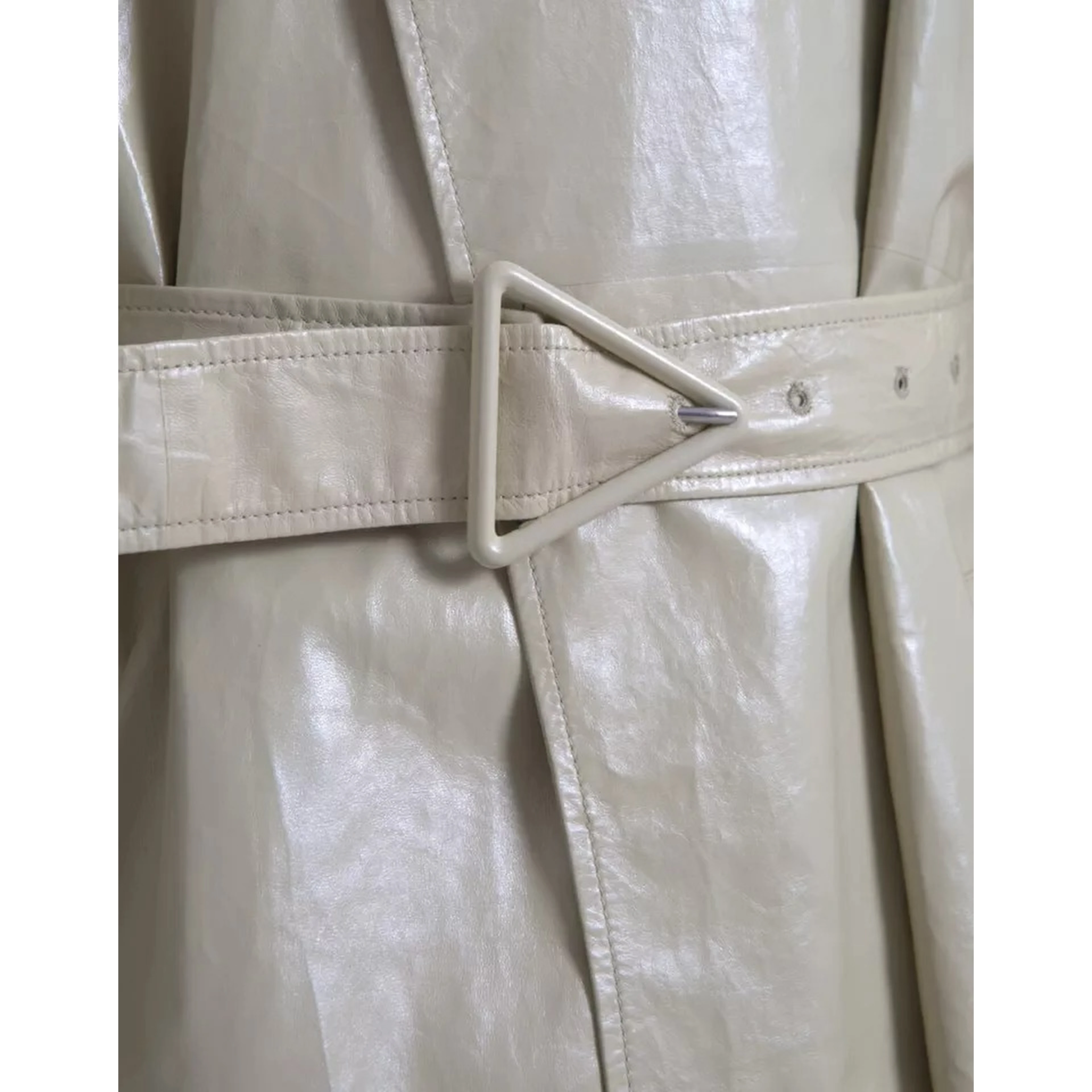 Beige Lambskin Leather Trench Coat Jacket