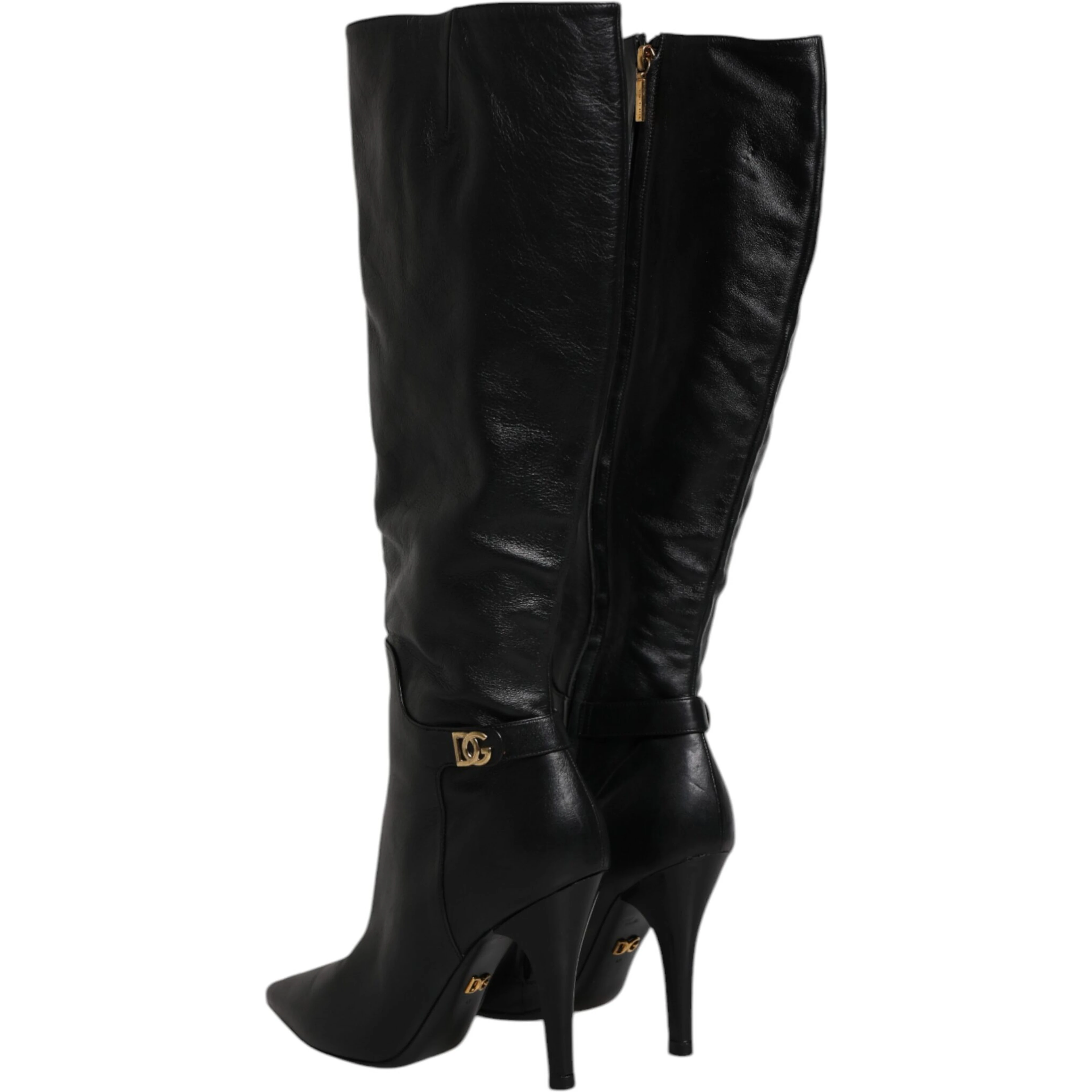 Black Leather Heels Knee High Boots Shoes