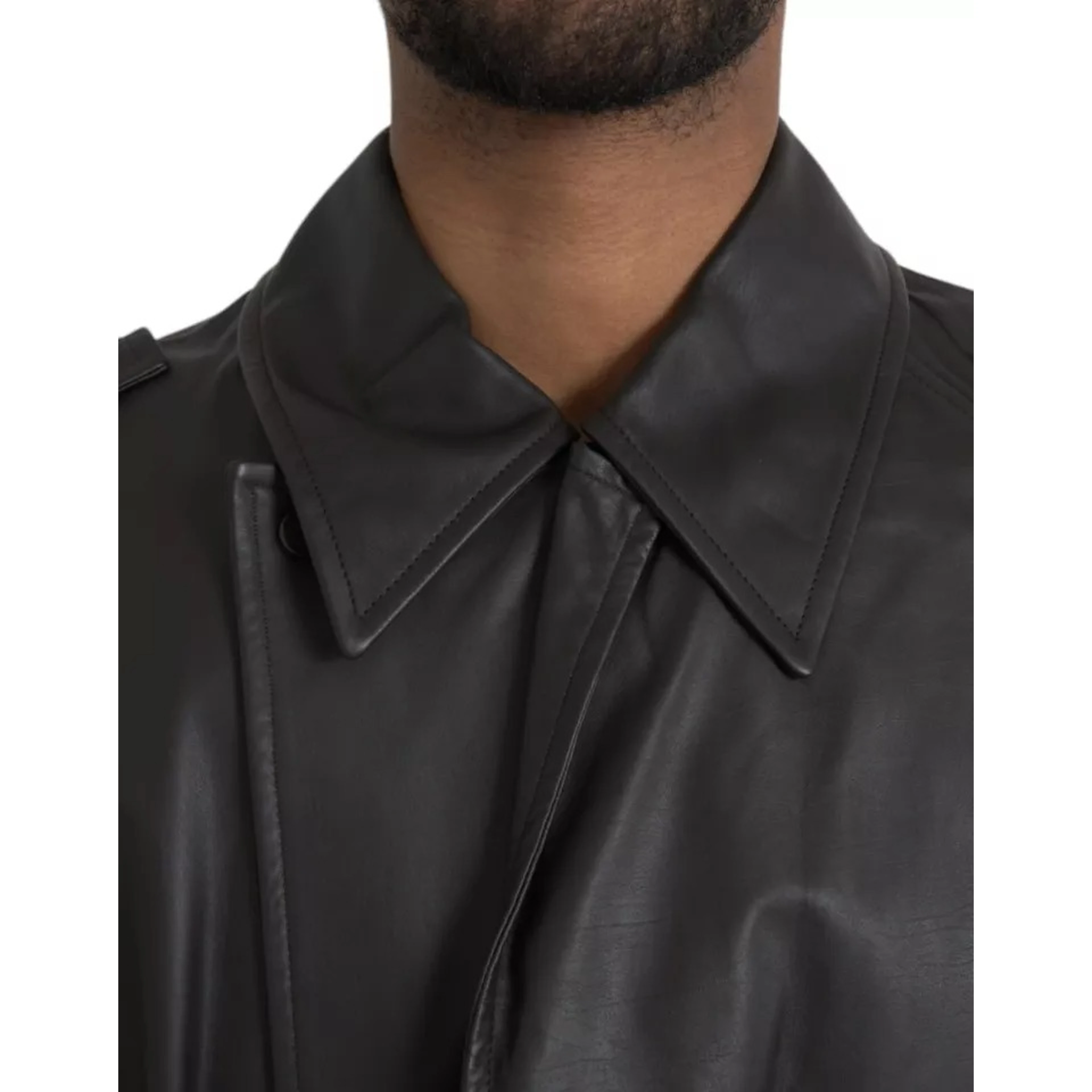 Black Leather Men Waterproof Trenchcoat Jacket
