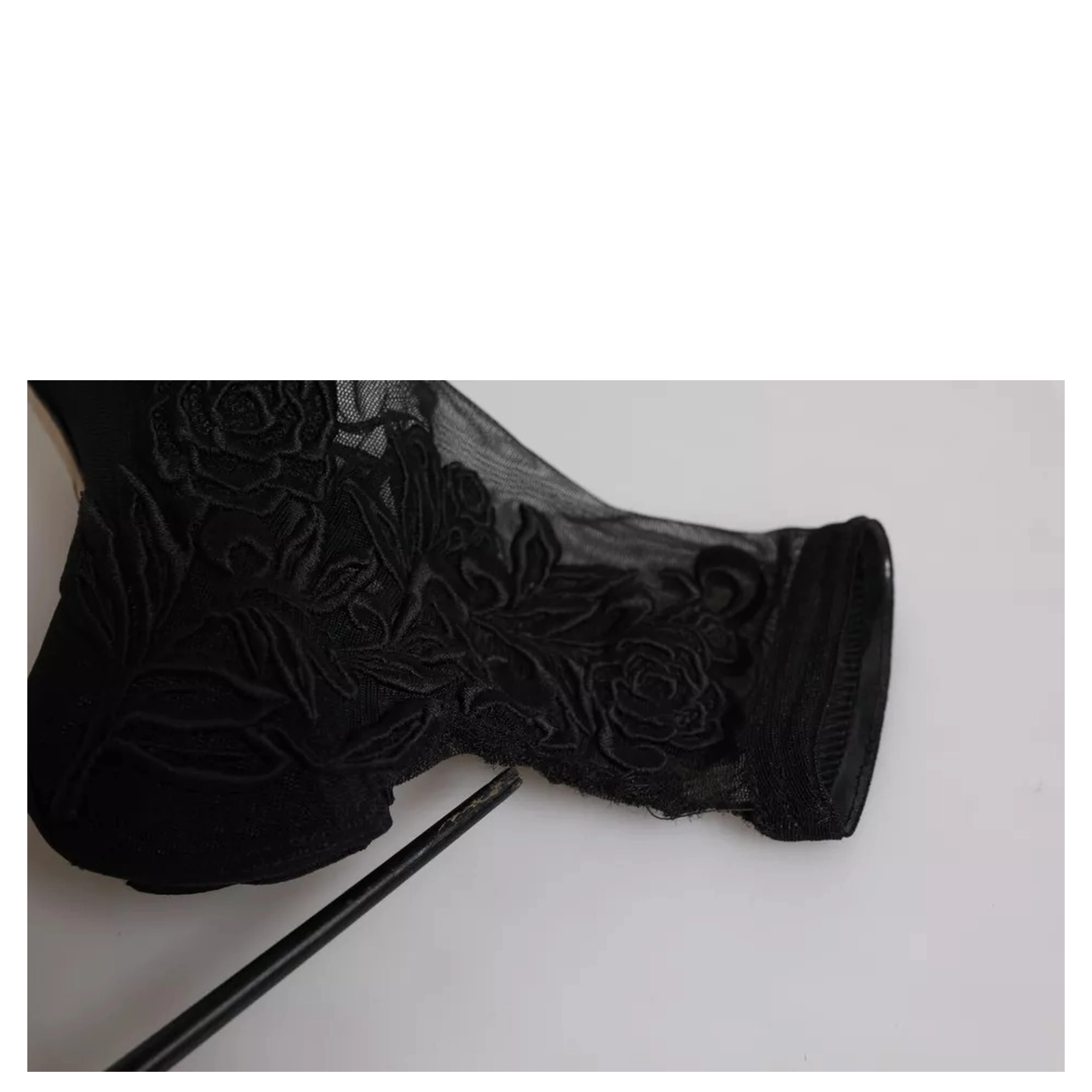 Black Tulle Stretch Heels Mid Calf Boots Shoes
