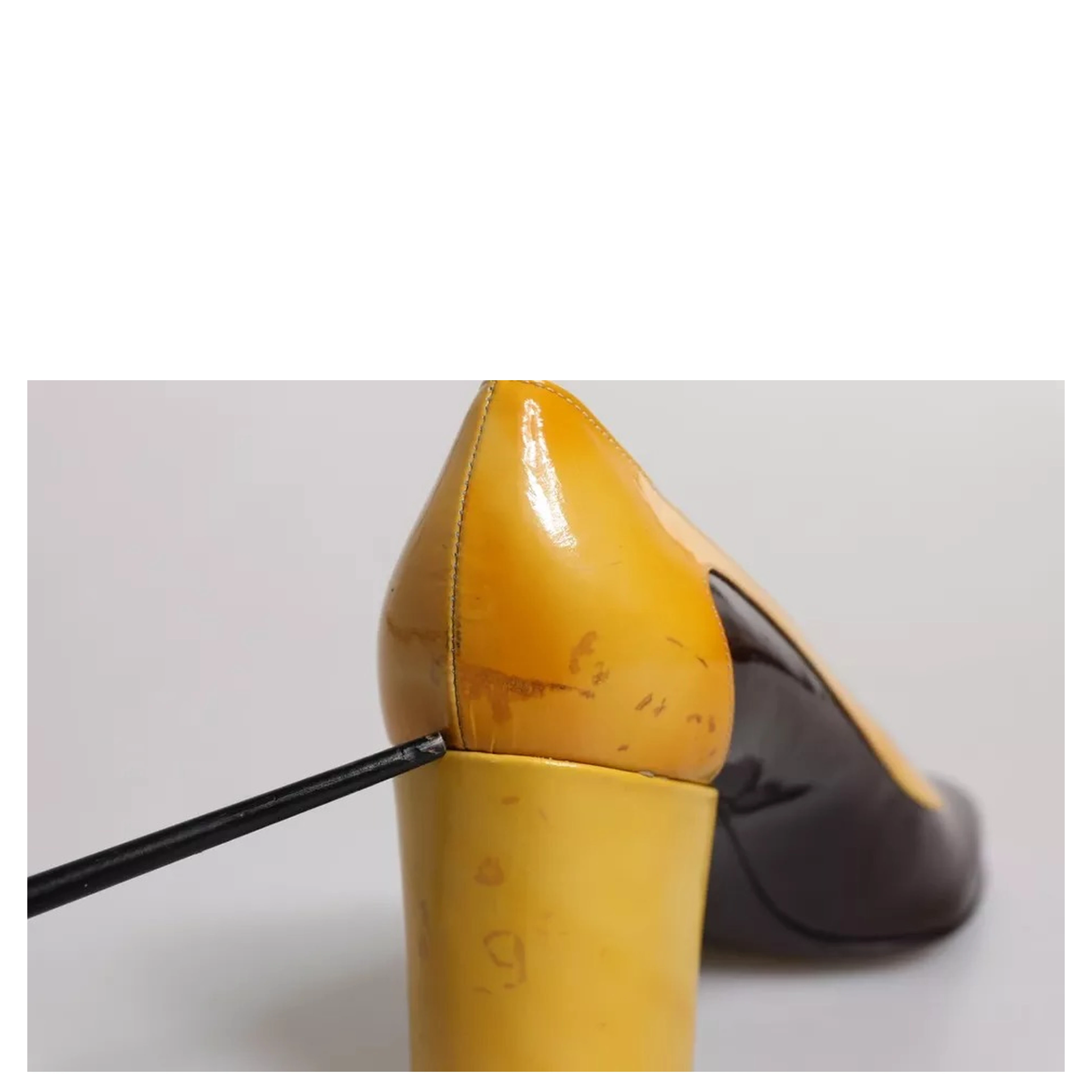 Yellow Brown Leather Block Heel Pumps Shoes