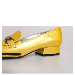 Yellow Leather Logo Plaque Slip On Mocassin Shoes