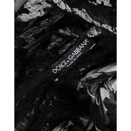Black Silk Floral Lace Ricamo Ball Maxi Dress