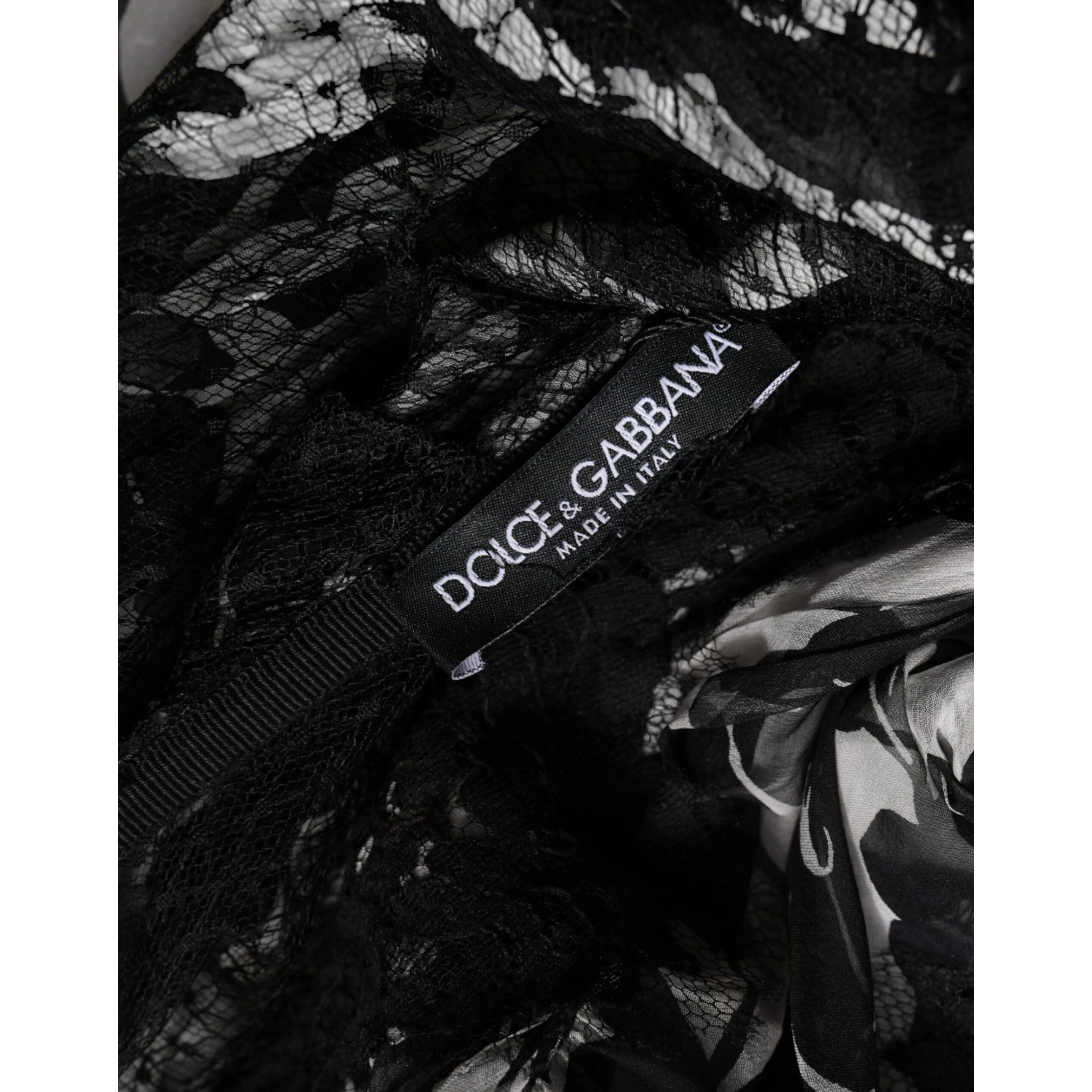 Black Silk Floral Lace Ricamo Ball Maxi Dress
