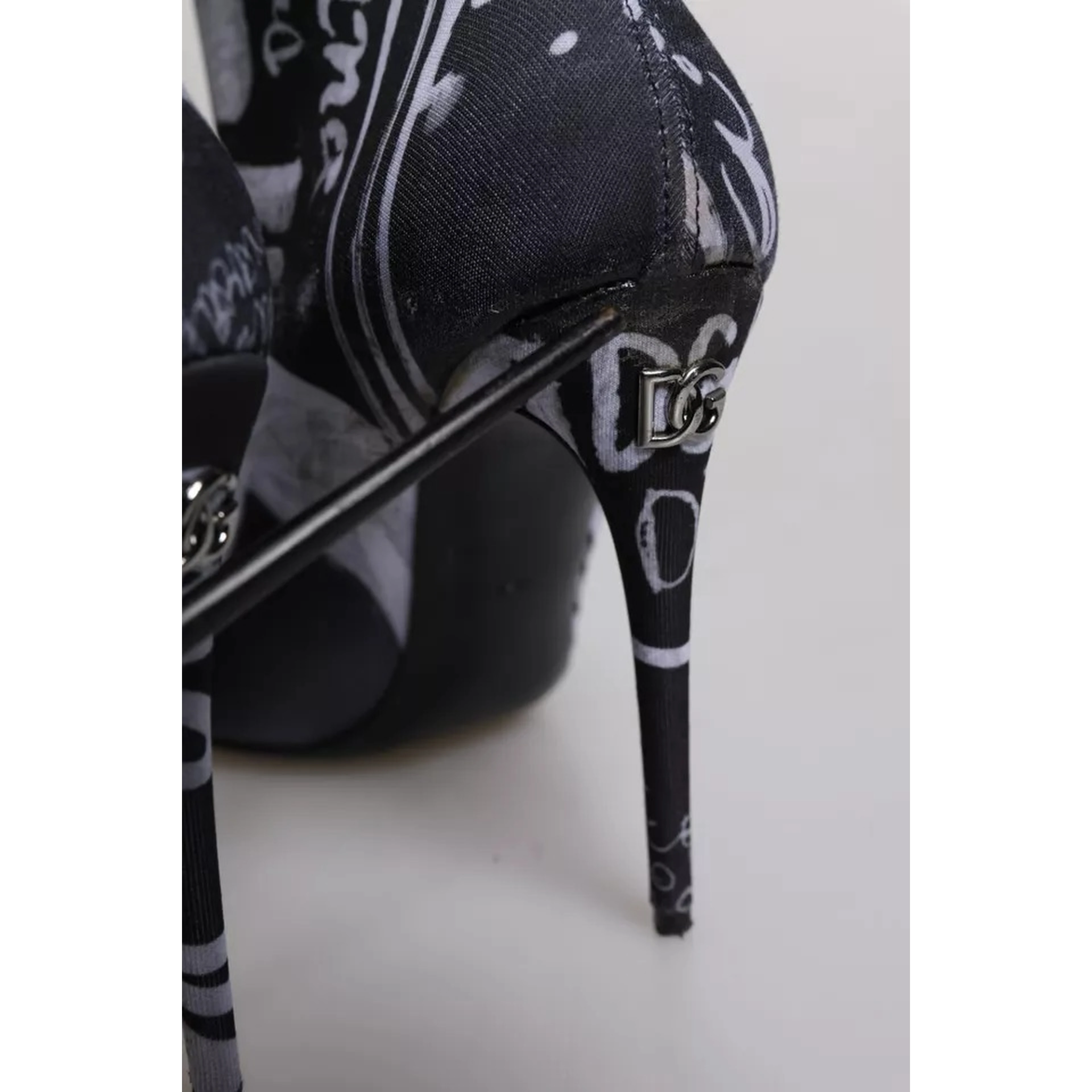 Black Logo Stretch Heels High Boots Shoes
