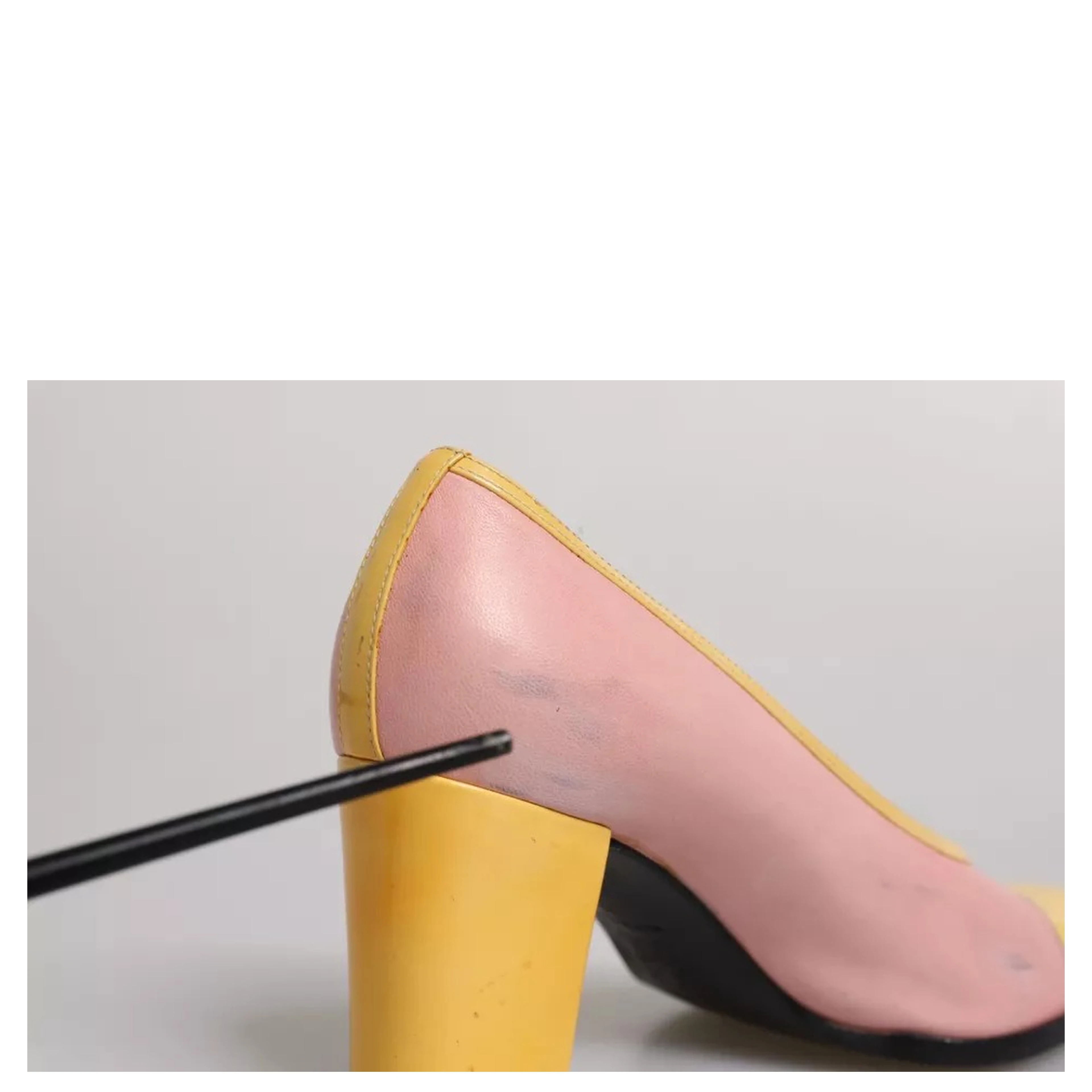 Pink Yellow Leather Block Heels Pumps Shoes
