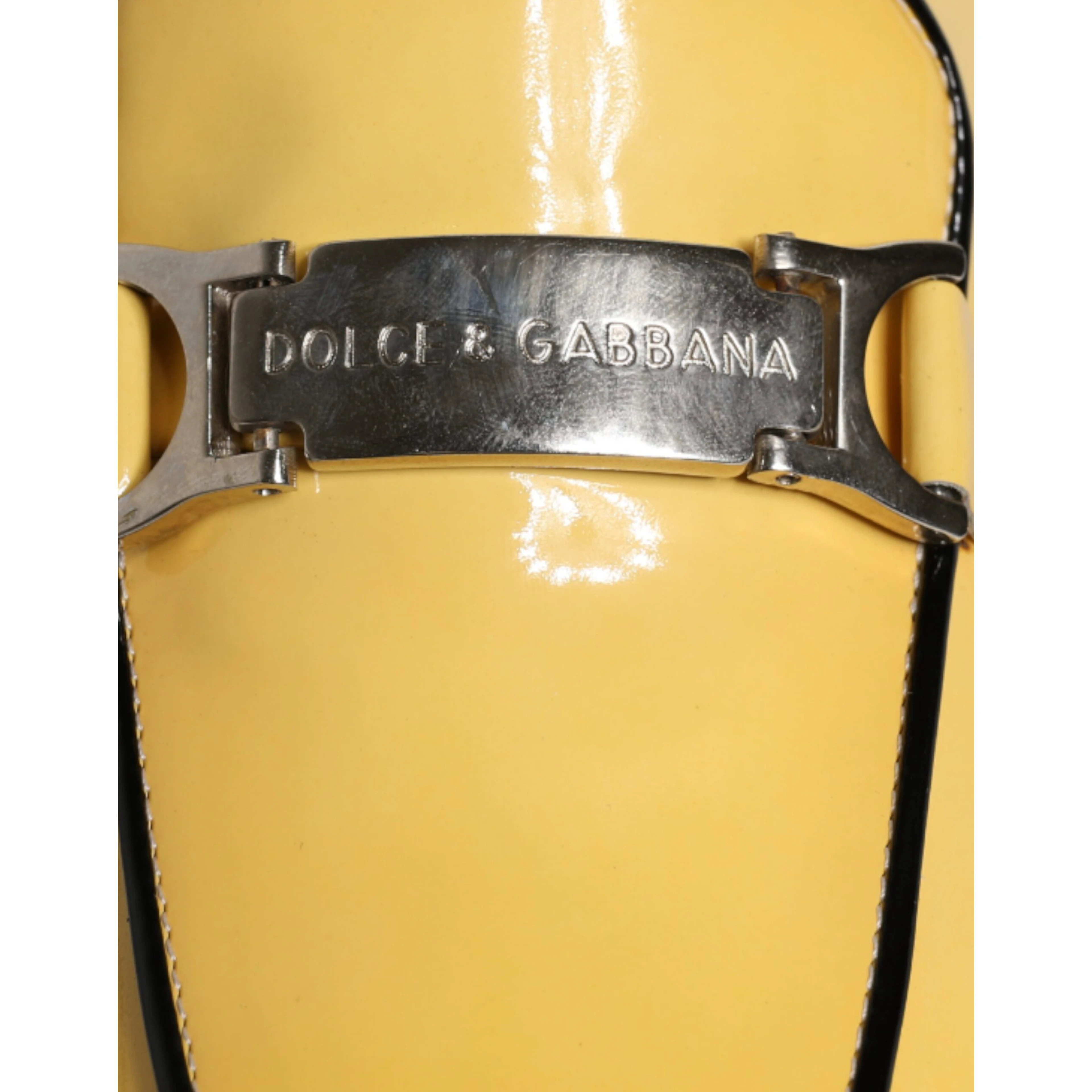 Yellow Leather Logo Plaque Slip On Mocassin Shoes