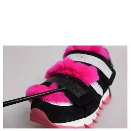 Black Pink Fur Embellished Sneakers Shoes