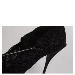 Black Lace Stretch Heels Mid Calf Boots Shoes