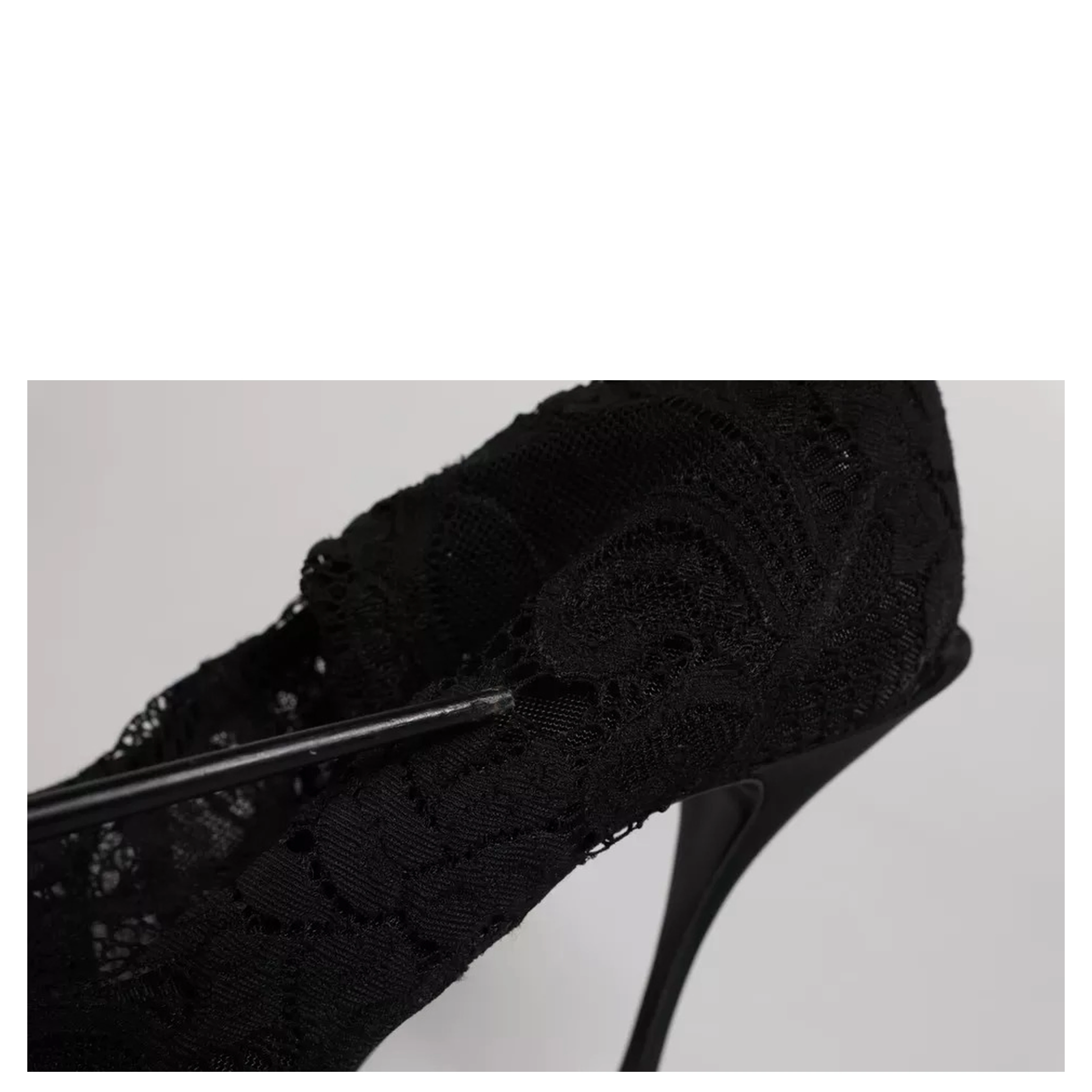 Black Lace Stretch Heels Mid Calf Boots Shoes