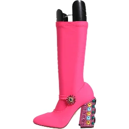 Pink Nylon Crystal Vally High Boots Shoes