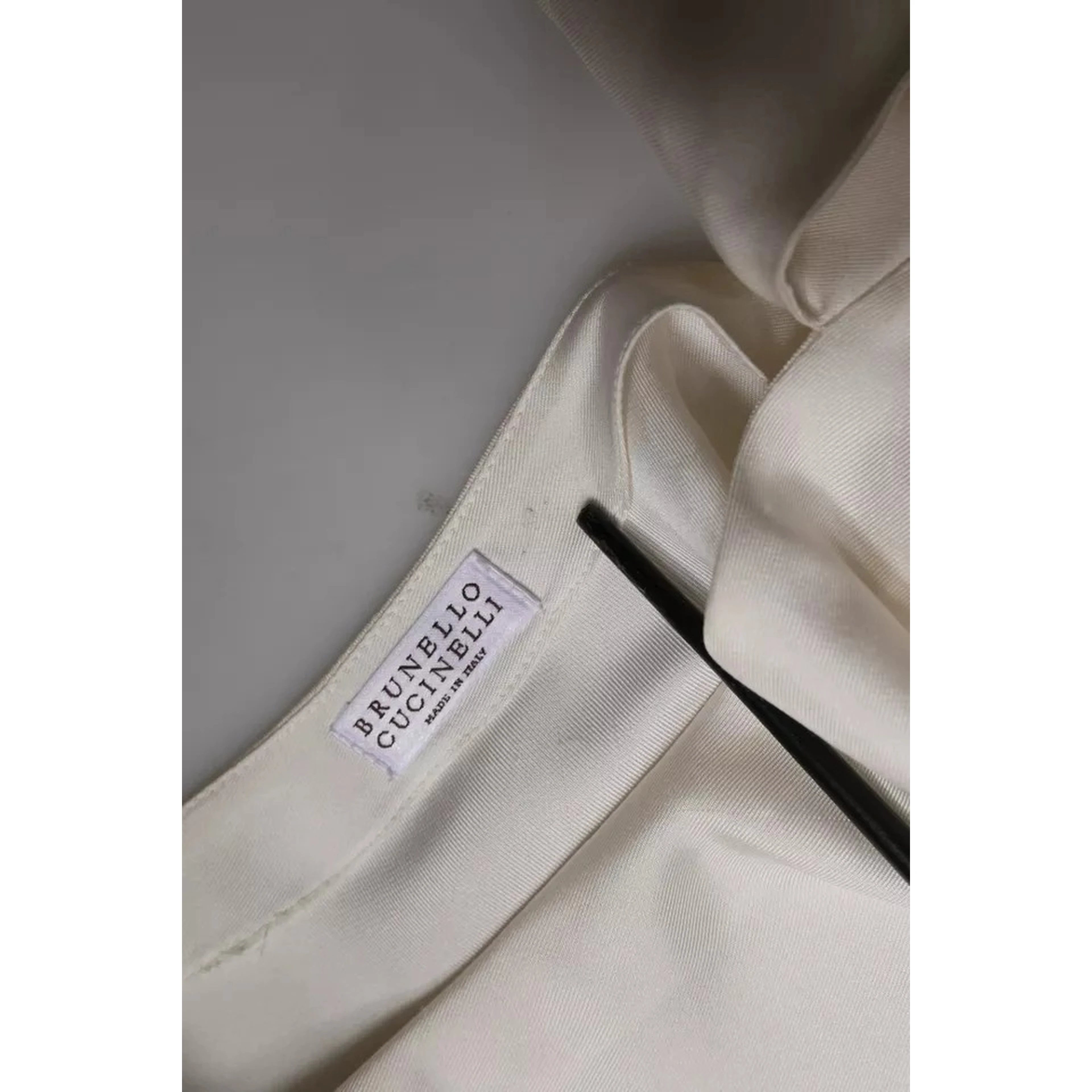 Beige Silk Ascot Collared Long Sleeves Top