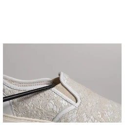 White Floral Lace Slip On Loafers Shoes