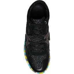Black Polyester Low Top Men Sneakers Shoes