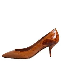 Brown Leather Kitten Heels Pumps Shoes