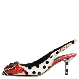 Multicolor Leather Crystal Heels Slingback Shoes