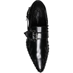 Black Embellished Derby Monk Strap Shoes