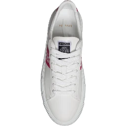 White Pink Greca Print Platform Low Top Sneakers Shoes
