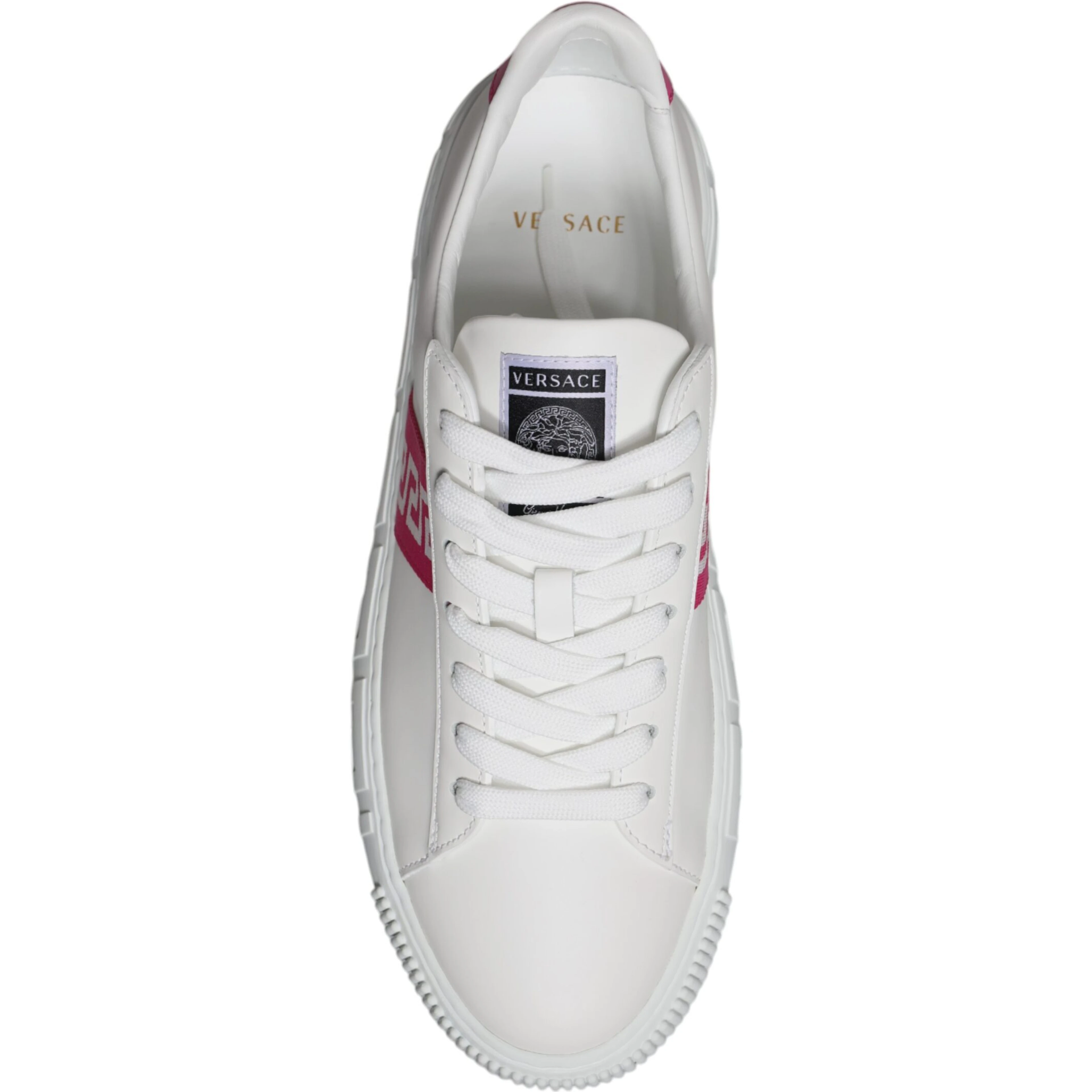 White Pink Greca Print Platform Low Top Sneakers Shoes
