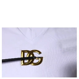 White Logo Cotton Vneck Short Sleeve T-shirt