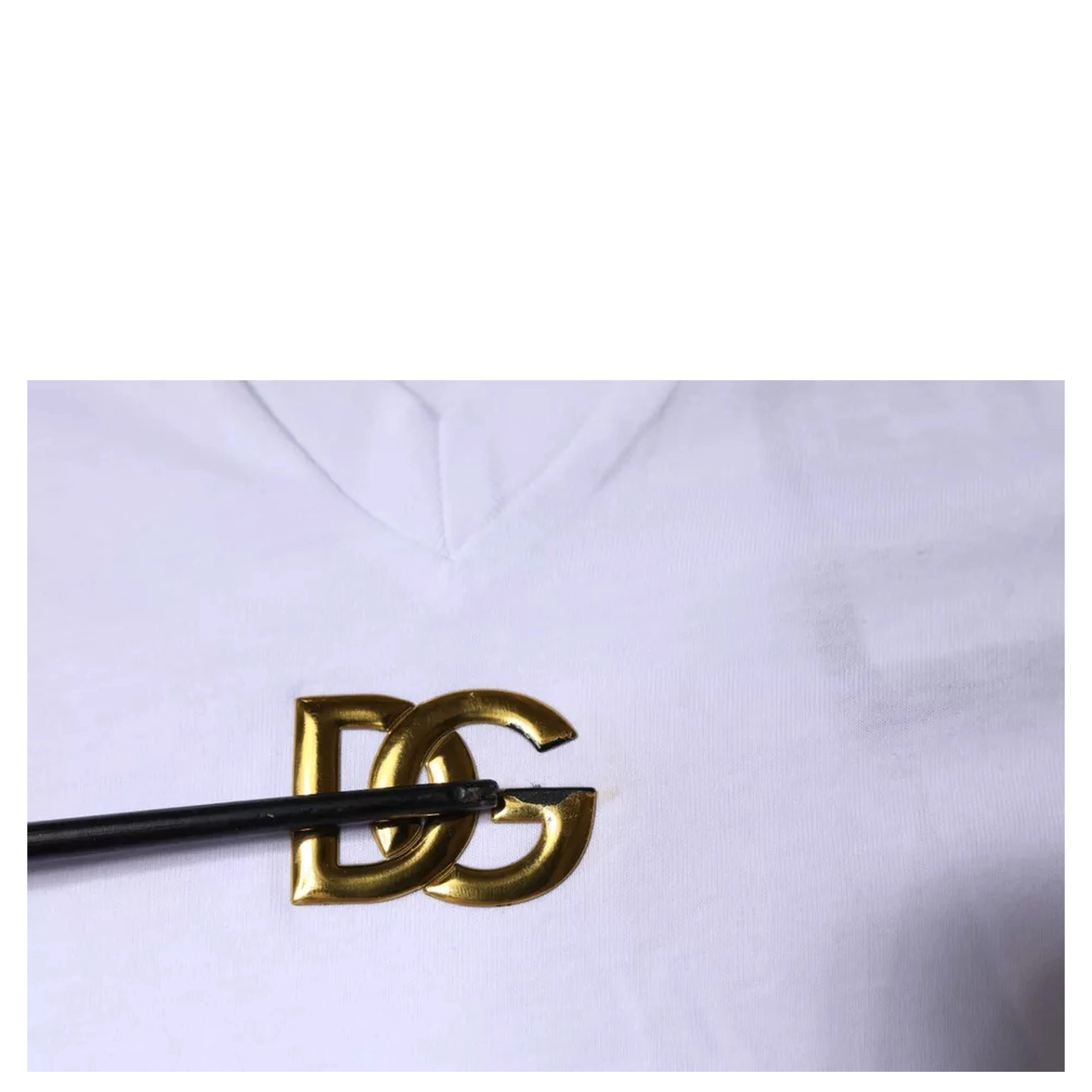 White Logo Cotton Vneck Short Sleeve T-shirt