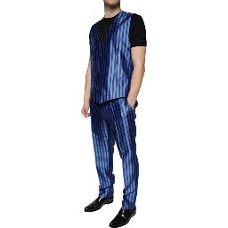 Metallic Blue Stripes Formal 3 Piece Suit