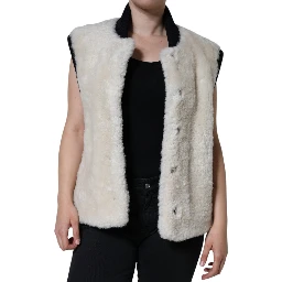 White WARRENFORD Shearling Leather Vest Coat Jacket