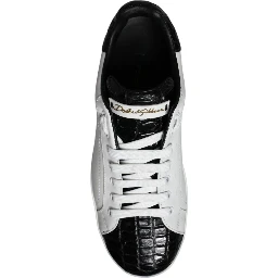 Black Leather Logo Portofino Sneaker Shoes
