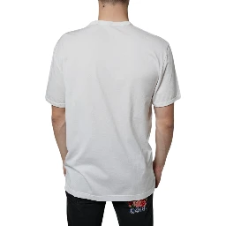 White Logo Embossed Cotton Crewneck T-shirt