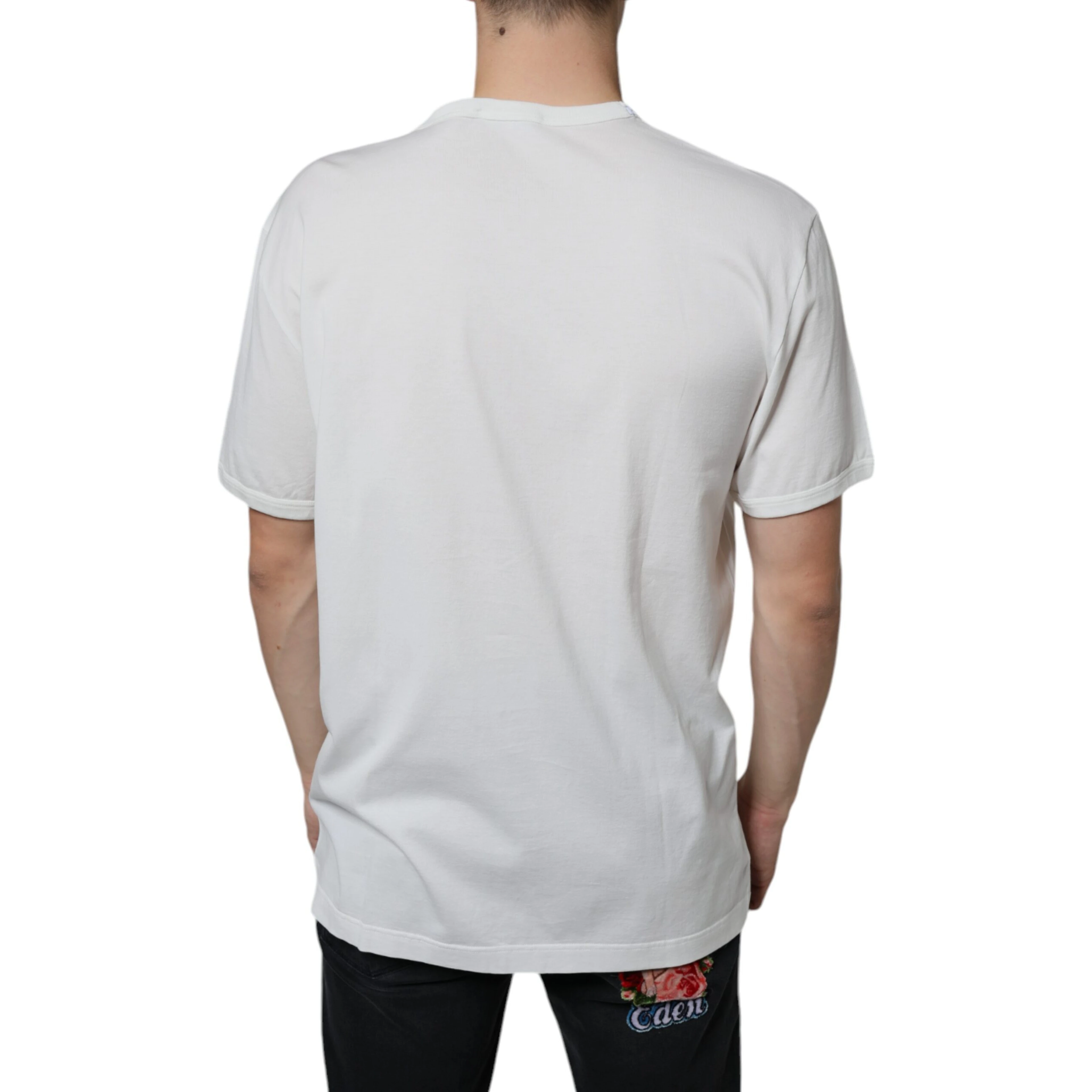 White Logo Embossed Cotton Crewneck T-shirt