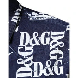 Blue Crown Logo Print Slim Fit Cotton Shirt