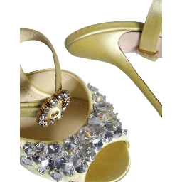 Yellow Mary Janes Satin Crystal Sandals Shoes
