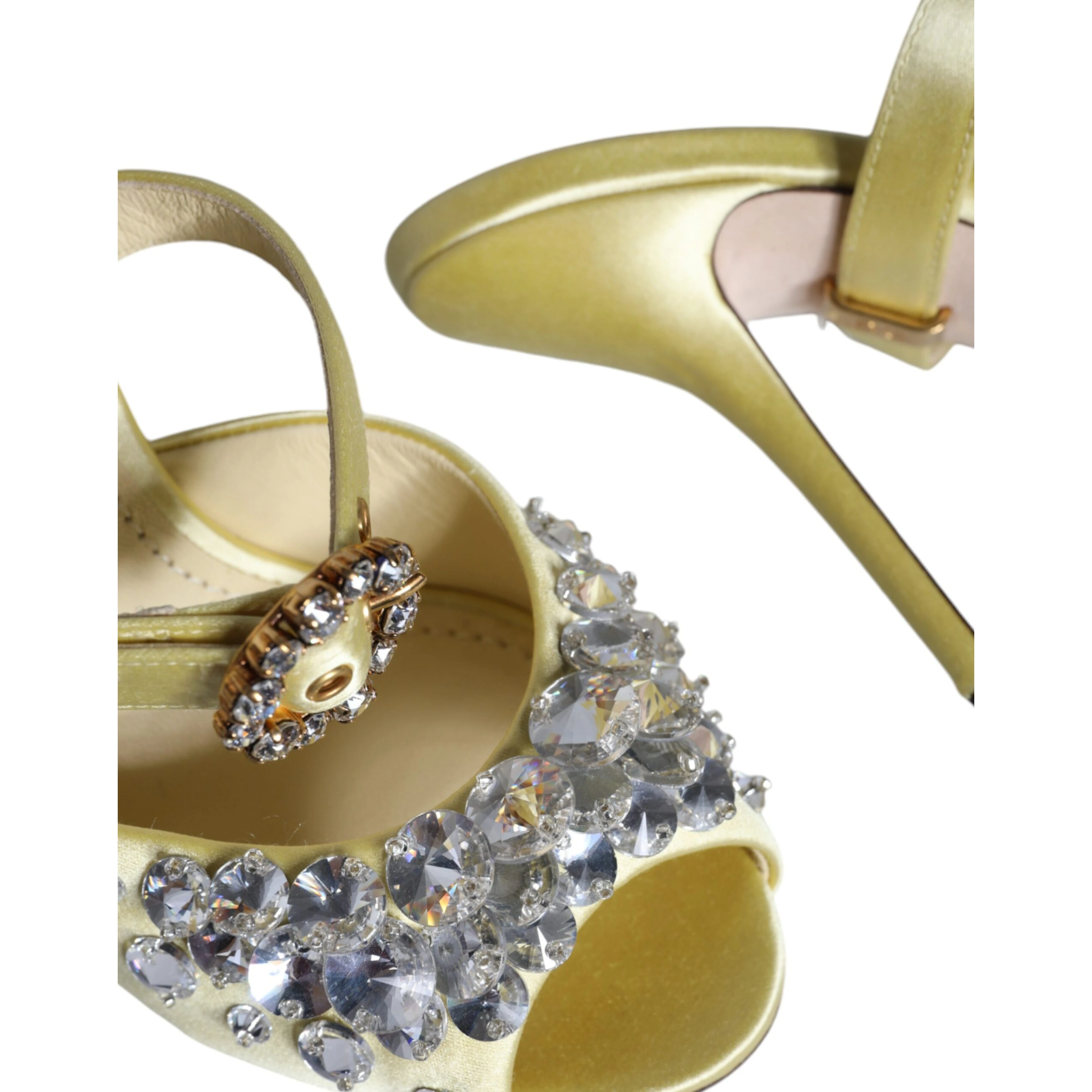 Yellow Mary Janes Satin Crystal Sandals Shoes