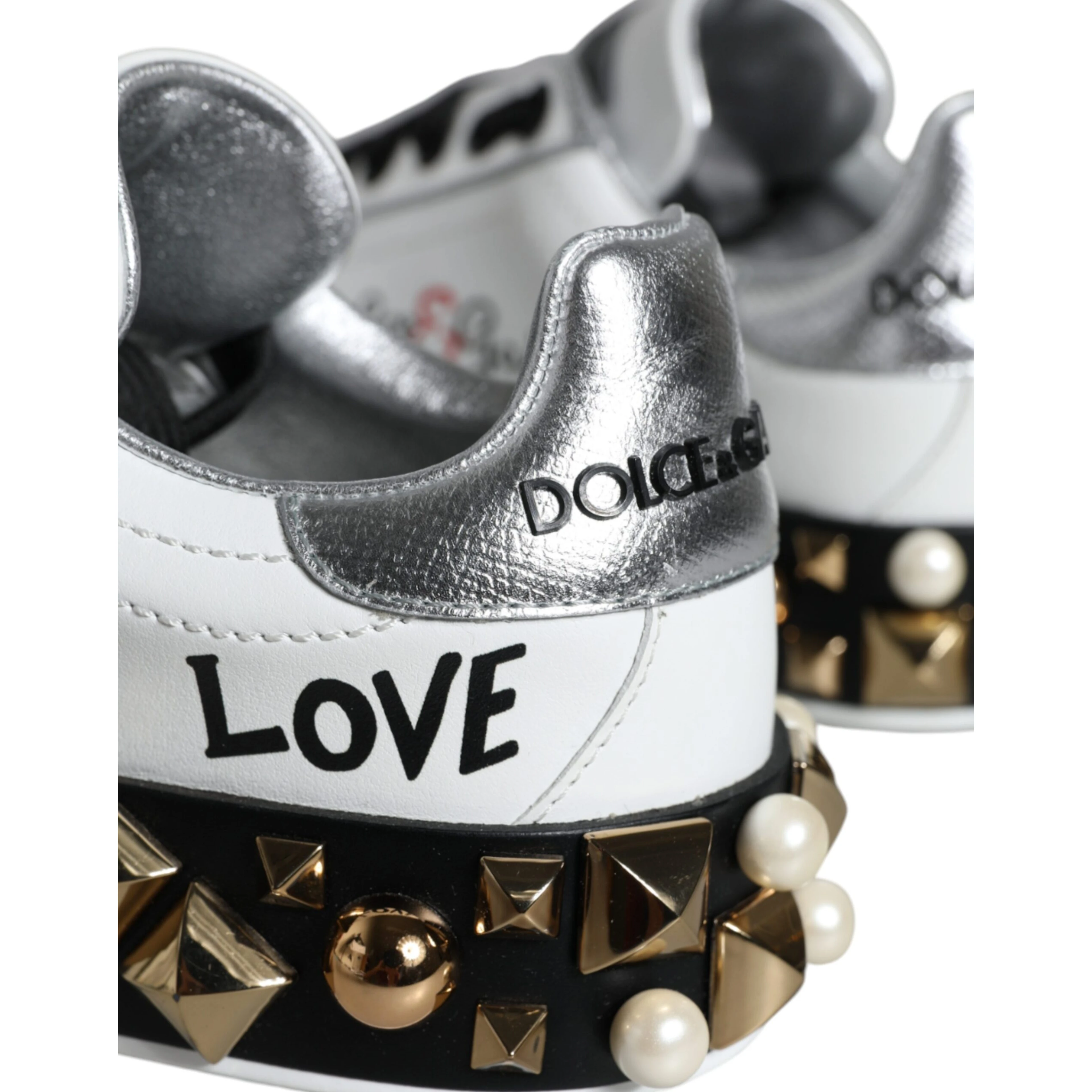 White Leather Floral Studded Sneakers Shoes
