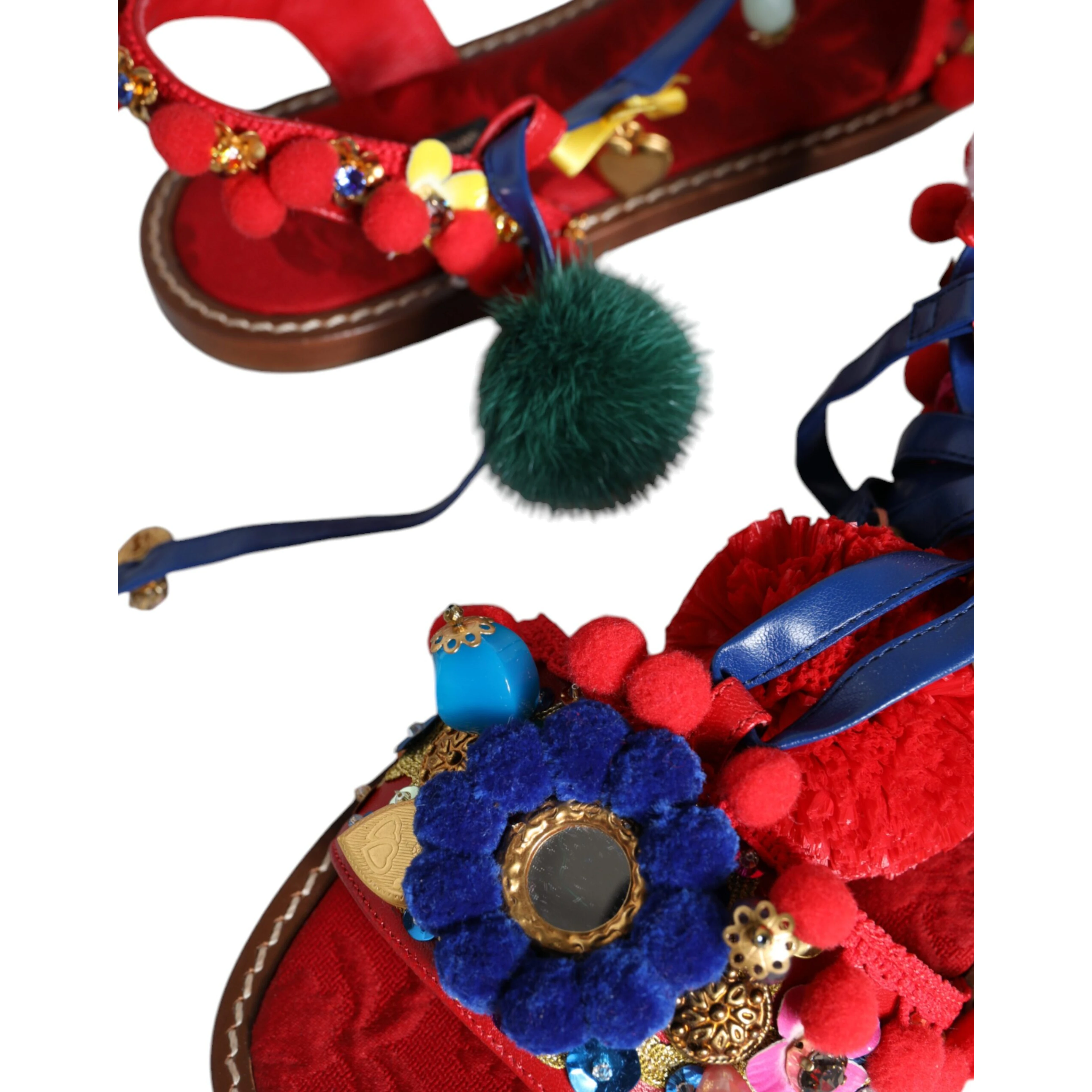 Multicolor Pom Pom Fur Wrap Sandals Shoes