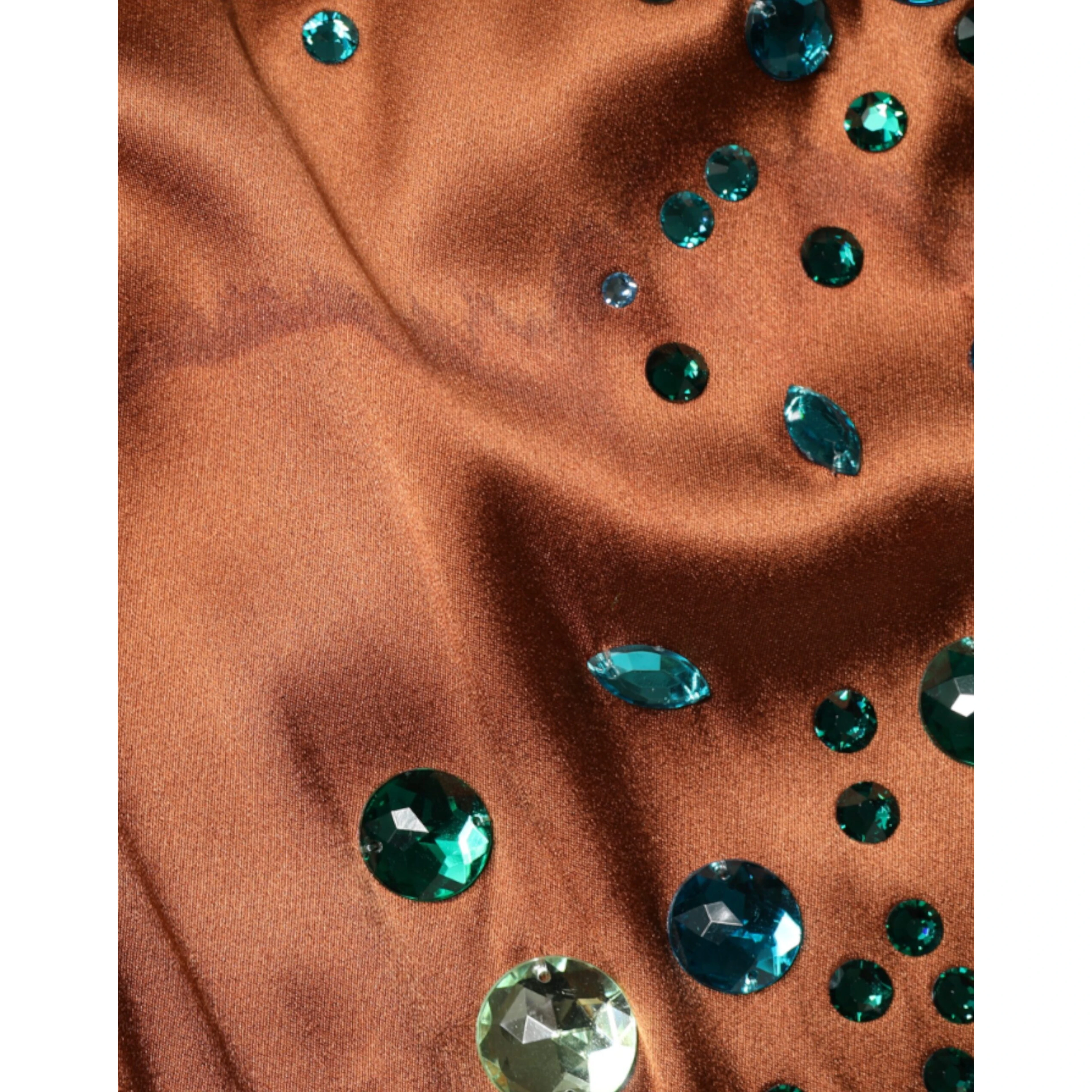 Brown Crystal Embellished Sleeveless Tank Top