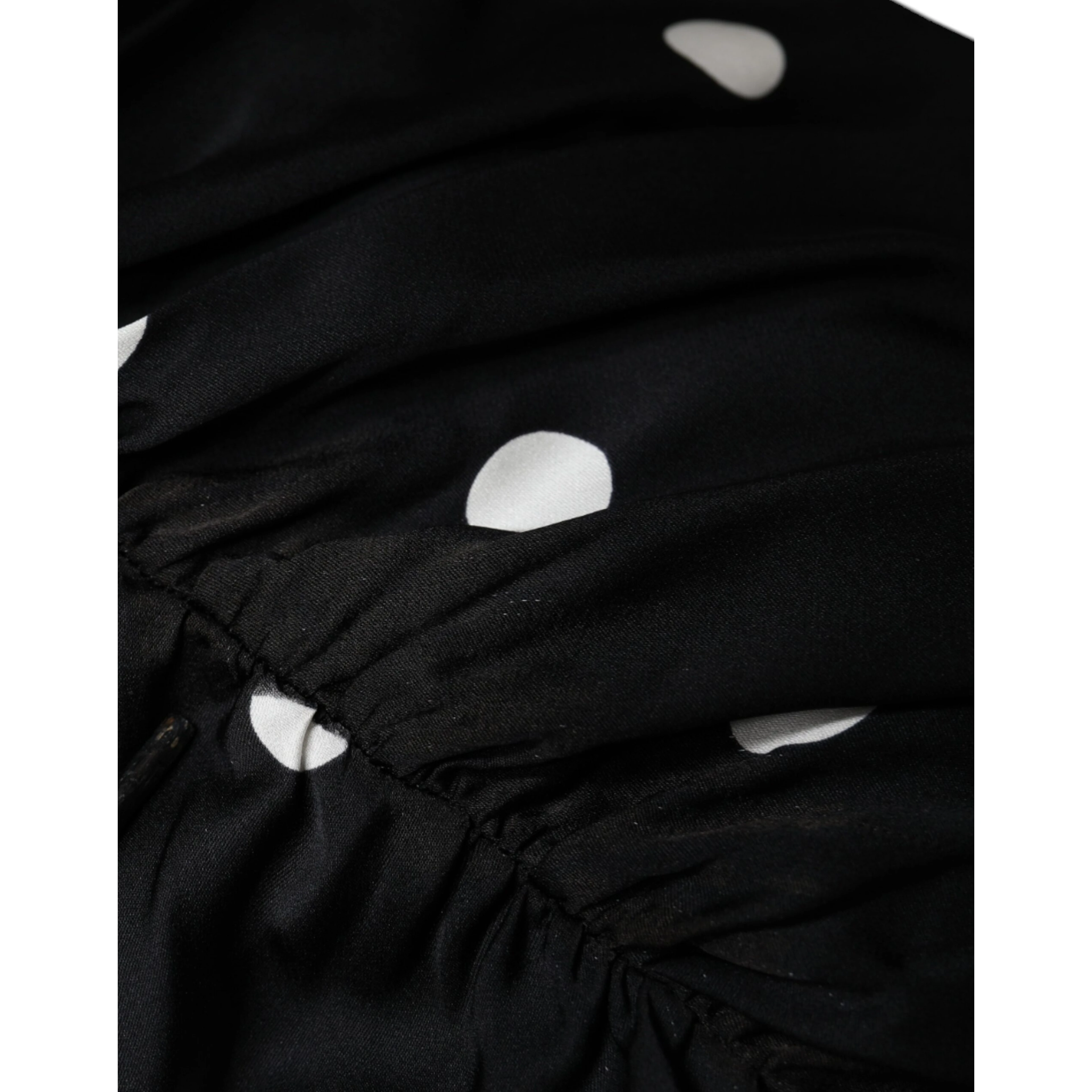 Black Silk Polka Dot V-neck Tassel Midi Dress