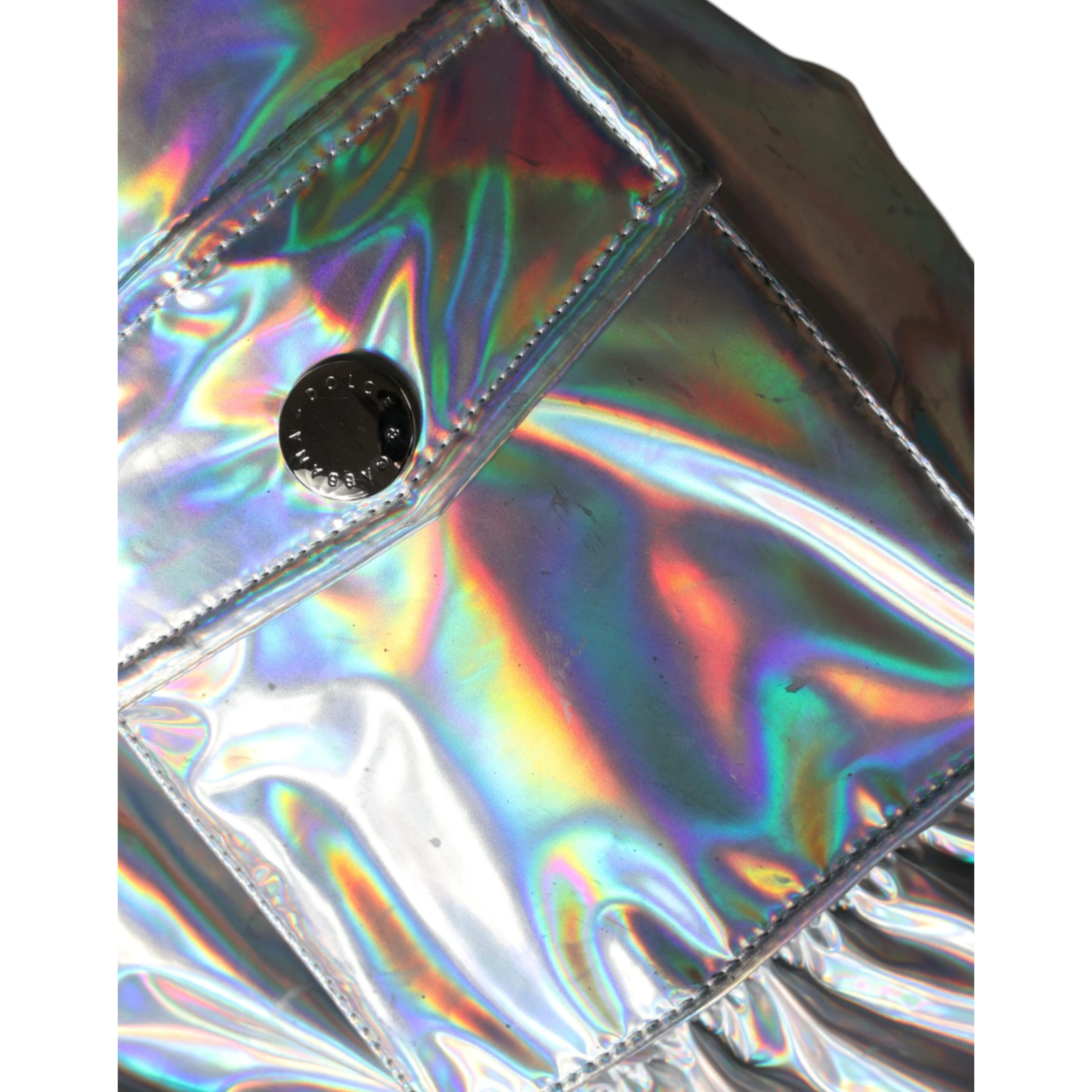 Silver Iridescent Puffer Full Zip Coat Jacket