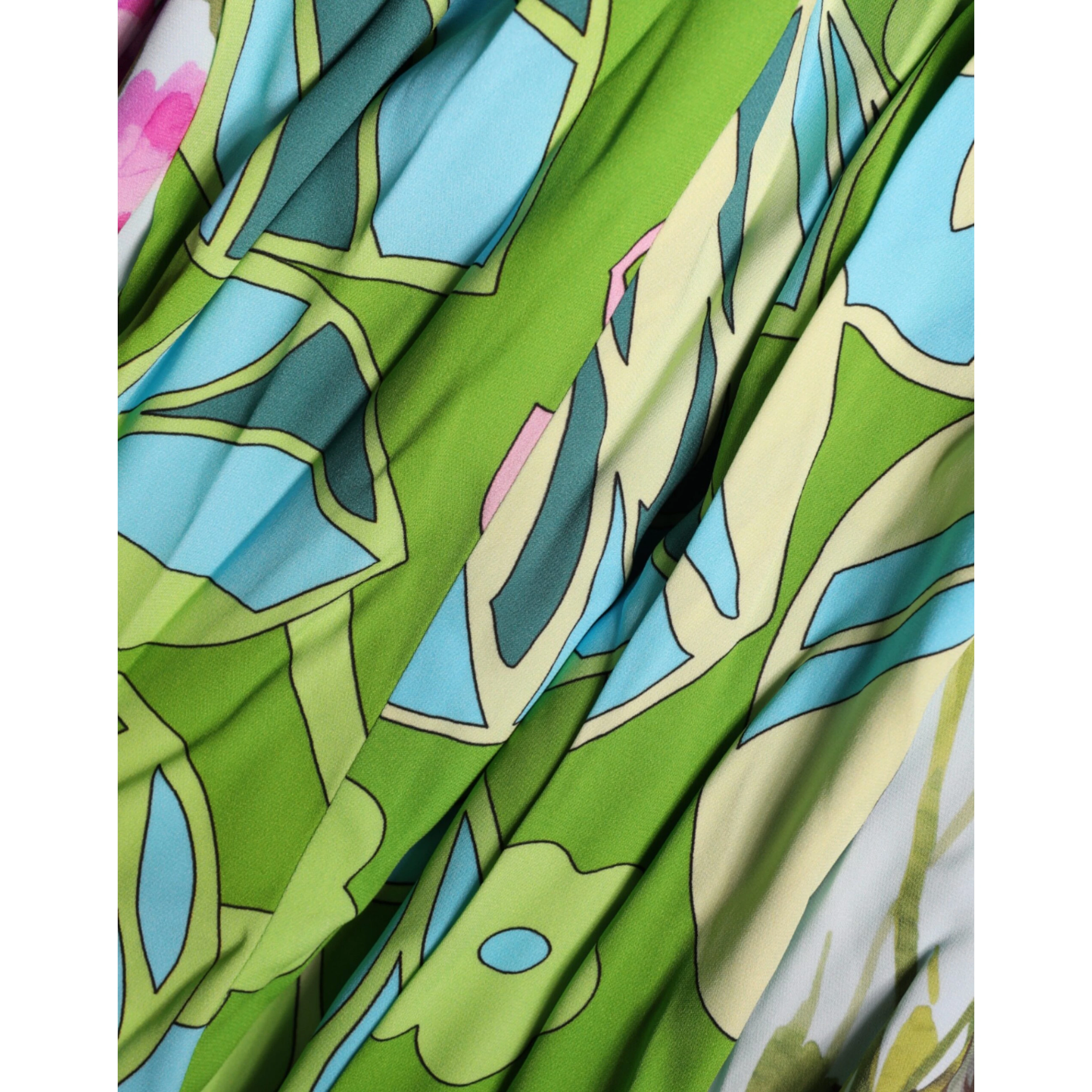 Multicolor Floral Silk Stretch Wrap Dress