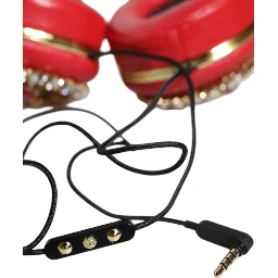Red Nappa Leather Floral Crystal Headphone