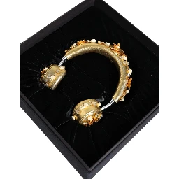 Gold Leather Floral Crystal Angel Headset Headphones